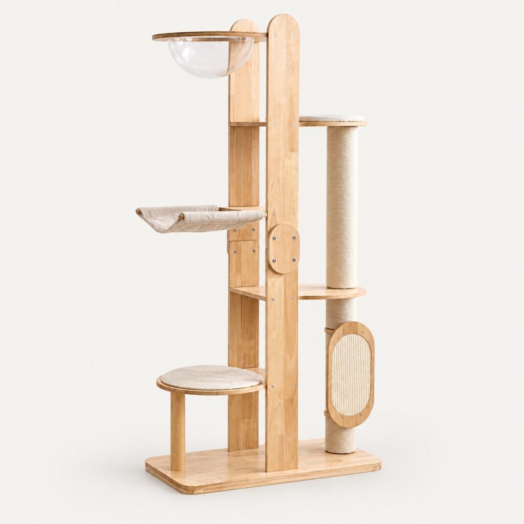E01 / E02 Wooden Cat Trees on a neutral background