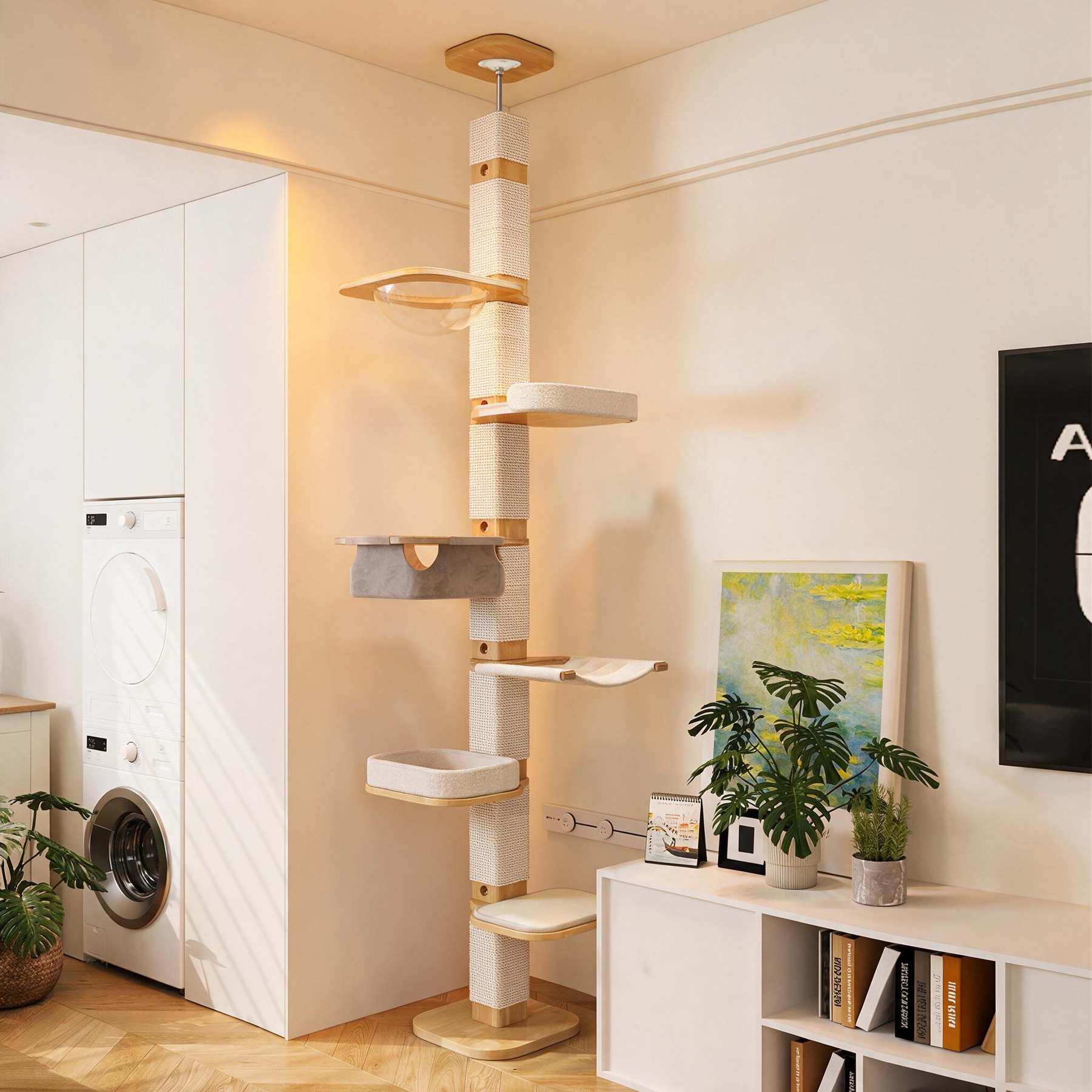Wooden Floor-to-Ceiling Cat Tree
